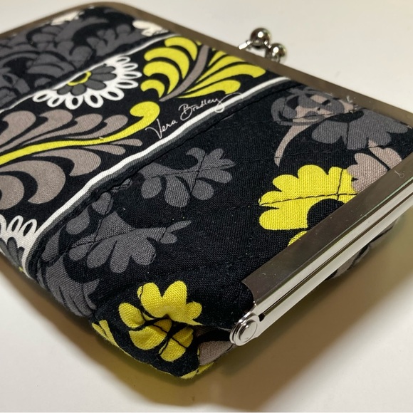 Vera Bradley Baroque Black Yellow Travel Kiss Lock Lined Cosmetic Makeup Bag - Picture 7 of 16